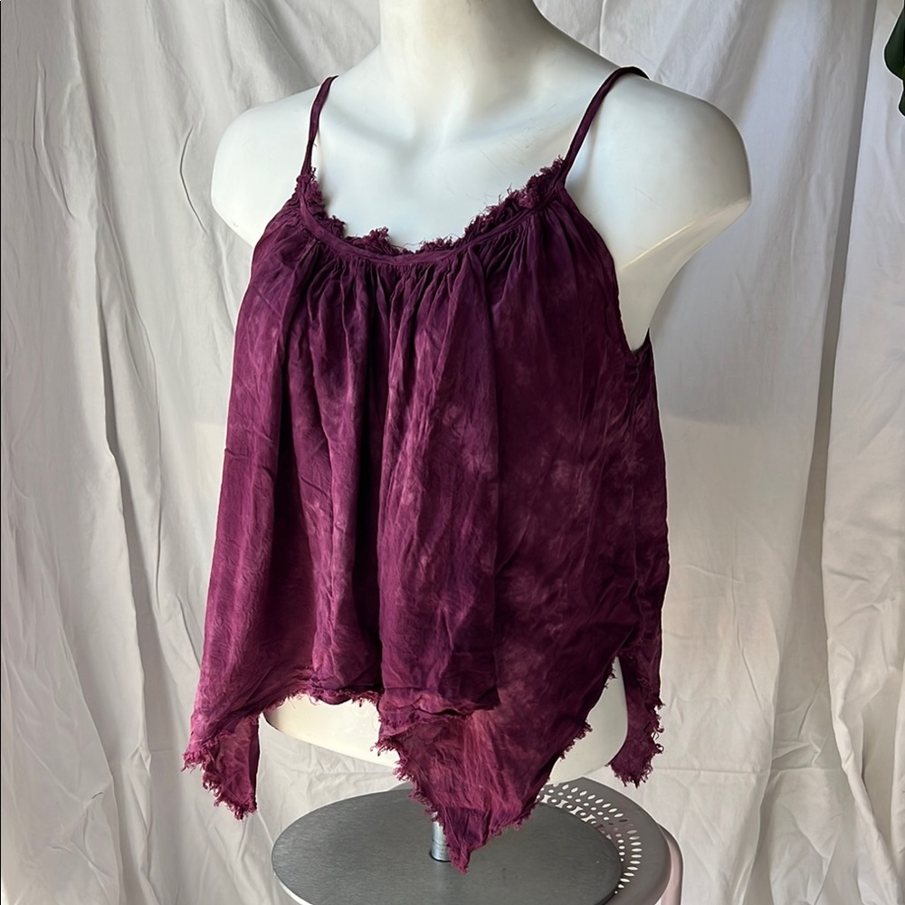 Women's Dyed Purple Frayed Hem asymmetrical tank Top